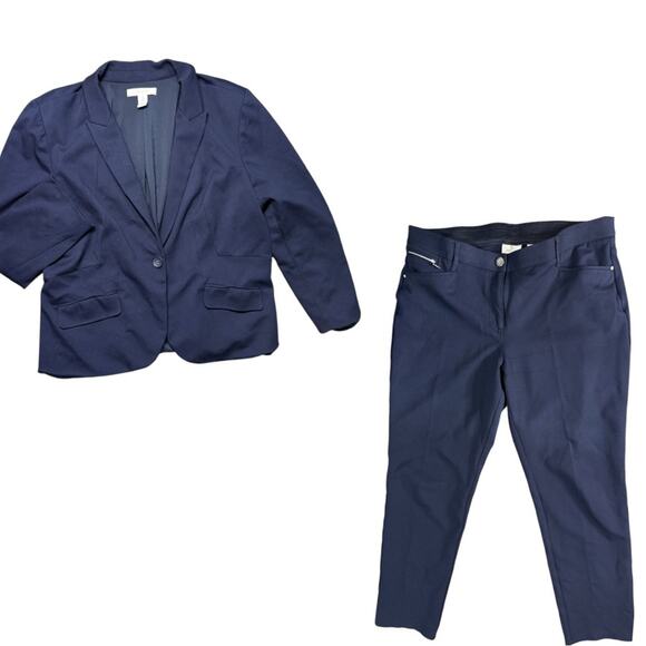 Chicos Navy Stretch So Slimming Office Blazer And Pants Coord Set Size XL Comfy - Picture 1 of 7